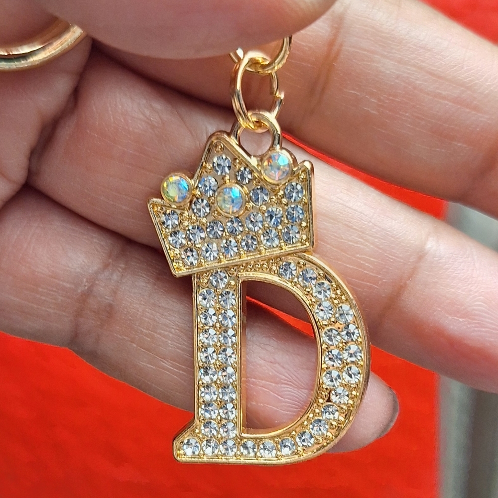 Choose 1pc, Alphabet With Crown and Rhinestones Bag Charm - Picture 10 of 12